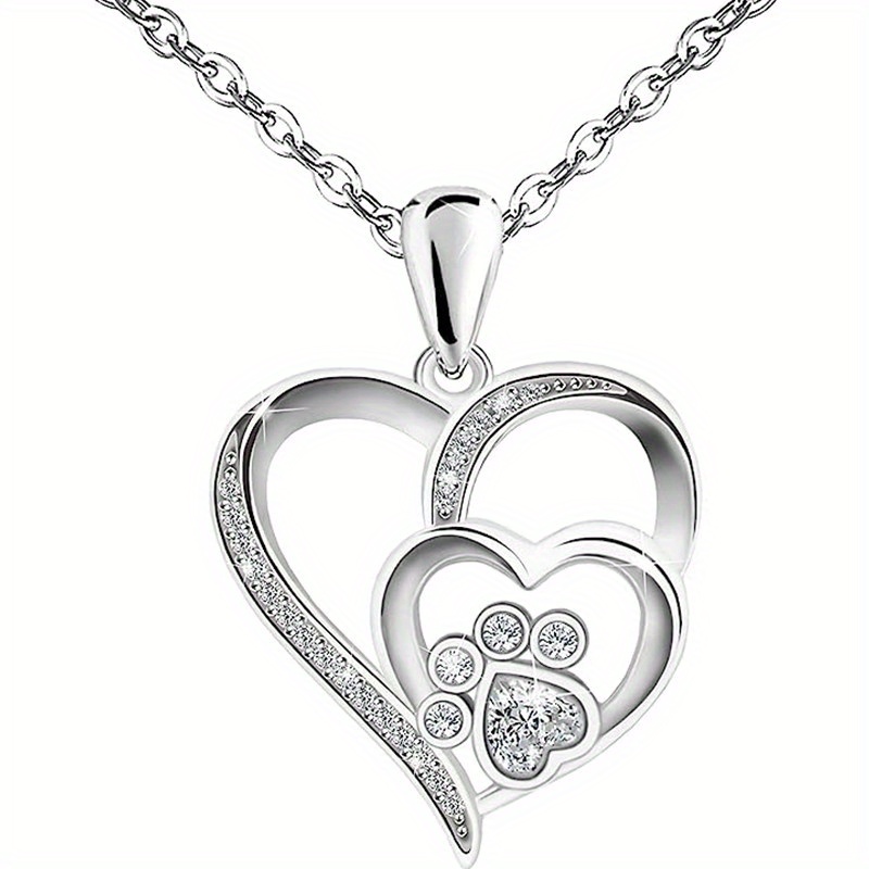 Cat Paw Heart Necklace with Synthetic Cubic Zirconia
